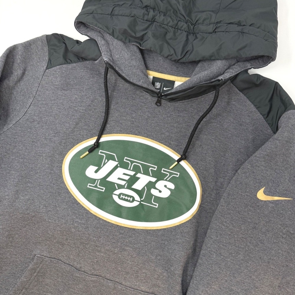 Nike NFL Team Apparel New York Jets Hoodie Mens Large Grey 1/4 Zip Pullover Logo